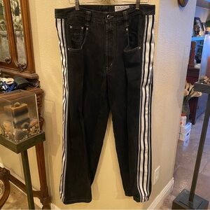 Vintage PARASUCO Street Couture Men Black White Striped Sides Y2K Jeans Size 36